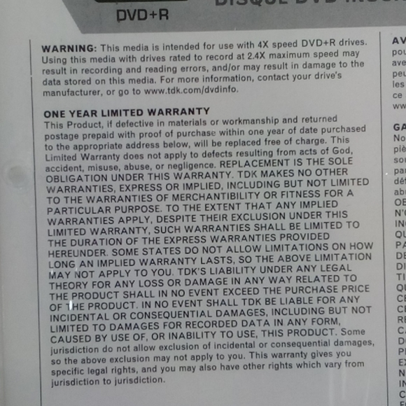 2/$20 NEW TDK 4x DVD+R 10 Pack - Picture 4 of 5